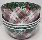 New Holiday Style Christmas Themed Plaid Holly Melamine Bowl 6" Set Of 4 2025. Fixed Price $12.99.