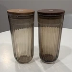 Hearth & Hand With Magnolia Ribbed Glass Tumblers W/ Wood Lids Set Of 2. Fixed Price $26.99.
