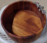 Vagabond House 12" Large Deep Acacia Wood Salad Serving Bowl Pewter Floral. Fixed Price $67.00.