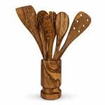 Olive Wood Kitchen Servers Set W/holder -6 Pcs. Fixed Price $59.99.