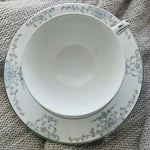 Fine China By Fashion Royale Heirloom 5915 Tea Cup And Saucer Silver, Blue (gx). Fixed Price $24.00.