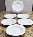 Palm Restaurant White Porcelain Rim Soup Pasta Bowls Set 6 Square Coupe 8.5. Fixed Price $48.95.