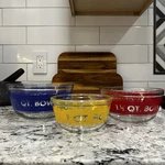 Vintage Anchor Ovenware Measuring Mixing Nesting Bowls Set Of 3 Rare. Fixed Price $44.00.