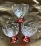 Home Essentials Set Of 3 Dessert Bowls Clear Swirl & Red Foot Mint. Fixed Price $15.00.