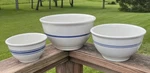 Set Of Three Unbranded Ceramic Mixing Bowls With Blue Stripes - Euc. Fixed Price $25.00.
