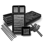 Sushi Serving Set Plate Soy Sauce Dish Chopsticks Black 16 Pcs Goliber. Fixed Price $43.16.