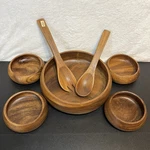 Hand-carved Wooden Salad 4 Bowls Spoon Fork Made Philippines Vtg. Fixed Price $35.95.