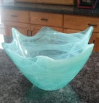 Large Pier 1 Art Glass Bowl Turquoise Swirl Abstract Shape Glossy Finish Spain. Fixed Price $35.00.