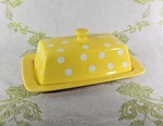 Creative Co-op Yellow & White Polka Dot Country Stoneware Covered Butter Dish. Fixed Price $26.98.