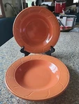 Set Of 2 Crestware Orange Restaurant Stoneware Wide Rimmed Soup Bowls. Fixed Price $39.95.