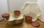 Tupperware Chip & Dip Serving Bowl Set W/ Side Dishes Lids 4624A-1/4626A-1. Fixed Price $5.49.