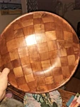 Beautiful Large Wooden Salad Serving Bowl 14.5" Lite & Dark Wood-clean/shinny. Fixed Price $21.75.