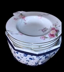 Vintage Noritake Pink Carnation (mystery #1) Coupe Soup Bowl Set Late 1940S. Fixed Price $100.00.