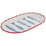New White Red Trim 8 Inch Eclectic Coastal Aesthetic Sardines Appetizer Plate. Fixed Price $8.99.
