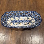 Temptations Old World Blue Oval Lattice Bread Serving Basket New 14.5"X7". Fixed Price $29.99.