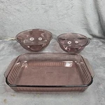 Vintage Pyrex Plum Purple Amethyst Glass Bakeware Set 13X9 Pan & Mixing Bowls. Fixed Price $29.88.