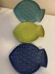 Crate & Barrel Set (3) Ceramic Fish Shaped Candy/trinket Dishes Plates 8.5"X6.5". Fixed Price $28.90.