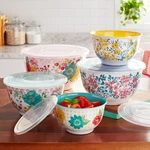The Pioneer Woman 10-PIECE Melamine Mixing Bowl Set, Fancy Flourish. Fixed Price $35.87.