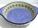 Polish Pottery 8 Round Baker Bowl Solid Handles Ceramika Artystyczna Maraschino. Fixed Price $45.00.