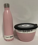 Stainless Steel Salad Bowl Kit Pink Peony 8 Cups + 25 Oz Bottle. Fixed Price $45.00.