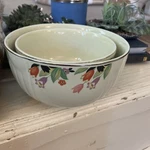Vintage 30'S Hall's Quality Kitchenware Crocus Nesting Mixing Bowls Set Of 2. Fixed Price $30.00.