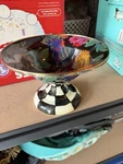 Mackenzie-childs Ceramic Compote Pedestal Bowl Floral Checkered Multicolor. Fixed Price $125.00.