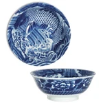 Set Of 2 Japanese Ramen Soup Rice Bowl 8"D Porcelain Blue Koi Carp Made. Fixed Price $36.95.