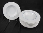 (9) Crate & Barrel Kathleen Wills Epoch Blue Line 1/4" Rim Soup Bowls. Fixed Price $49.99.