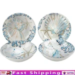 Coastal Ceramic Bowls Set Of 4 W/ Hand-painted Seashells Serving Meals New. Fixed Price $60.53.