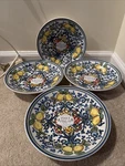 Set Of 4 Ceramiche Italia 9" Pasta Bowls, Floral And Lemon Design. Fixed Price $59.99.
