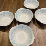 Vintage Set Of 5 Noritake Milford 2227 White Blue Lugged Cereal Bowl Fine China. Fixed Price $44.54.