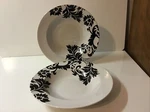 Set Of 2 Damask Black & White By Home Stoneware Floral Soup Cereal Bowl 9 1/8". Fixed Price $15.99.