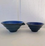 Williams Sonoma Set Of 2 Blue Tiered Ribbed Nesting Bowls Pasta Soup Rice Handle. Fixed Price $24.99.