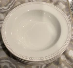 Set Of 4 Sur La Table Pearl 12" Soup Bowl Beaded Border White Portugal CERP21286. Fixed Price $56.25.