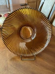 Vtg Mcm Honey Amber Console Fruit Bowl Art Glass Swirl Ribbed 11 Sawtooth. Fixed Price $16.95.