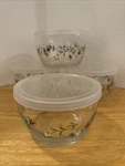 Set Of 4 Libbey Glass Serve And Store Bowls W/ Plastic Lids 12OZ Christmas Holly. Fixed Price $15.00.