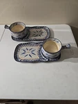 Temptations Floral Lace-blue Ceramic Soup Bowls + Dishes Full Set New In Box. Fixed Price $47.60.