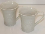 Belleek Pottery Set Of Two Claddagh 10OZ Mugs, Made In Ireland. Fixed Price $22.00.
