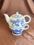 April Cornell Nesting Teapot And Cup-blue Flowers. Fixed Price $35.00.