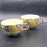 Gien Patchwork Set (2) Tea Cups 12 Oz Multicolor France Porcelain Decorative Vtg. Fixed Price $82.97.