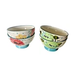 Lot Of 4 - Pioneer Woman 6" Vintage Bloom Dots Turquoise Footed Soup Cereal Bowl. Fixed Price $53.63.