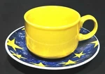 Set Of Churchill PIER1 Blue Saucer Yellow 7OZ. Flat Cup & Stars CCH14. Fixed Price $59.99.