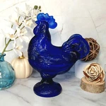 Cobalt Blue Glass Depression Style Rooster Chicken Candy Dish, Hen Nest, Bowl. Fixed Price $49.95.