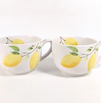 Lemon By Sur Table Pair 14 Ounce Soup Mugs Large Coffee Cups Stoneware. Fixed Price $19.95.