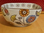 Bohemian Hand Painted Royal Square Ceramic Soup Ramen Cereal Bowl Raised Design. Fixed Price $10.00.