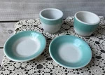 4 Pc Vtg Walker China Aqua Wht Dipping Sauce Plates Bowls Ramekin Restaurantware. Fixed Price $57.00.