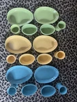 Crate & Barrel 2004 Easter Egg Plate Bowl Cup Set 18PC Yellow Green Blue Bia. Fixed Price $129.85.