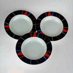 Post Modern Vtg Studio Nova Larry Laslo Jazz Black L9229 Rimmed Soup Bowls Set. Fixed Price $35.00.