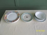 21 Pcs. Corelle Watercolors Dinnerware 9 Dinner, 5 Salad & 7 Bowls. Fixed Price $195.00.