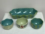 Gail Pittman Southern Living 3 Ramekins Green Floral Dot Stripe Wavy Oblong Bowl. Fixed Price $44.95.